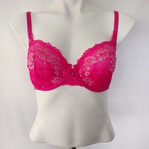 Victoria's Secret Pink Floral Lace Underwire Unlined Demi Bra 34D